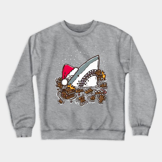 Gingerbread Destruction Shark Crewneck Sweatshirt by nickv47